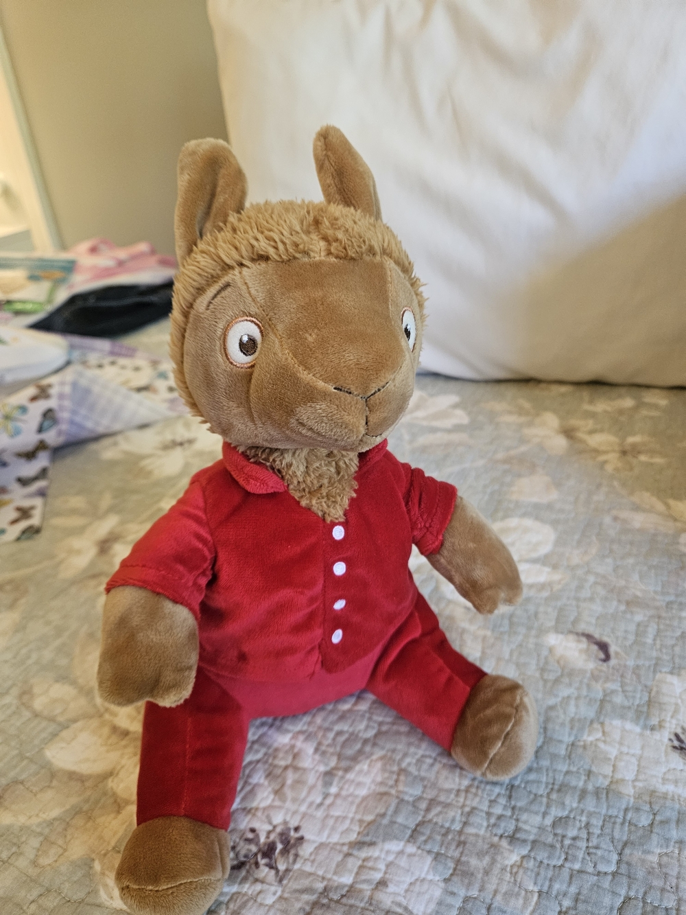 Brown Plush Bunny in Red Pajamas